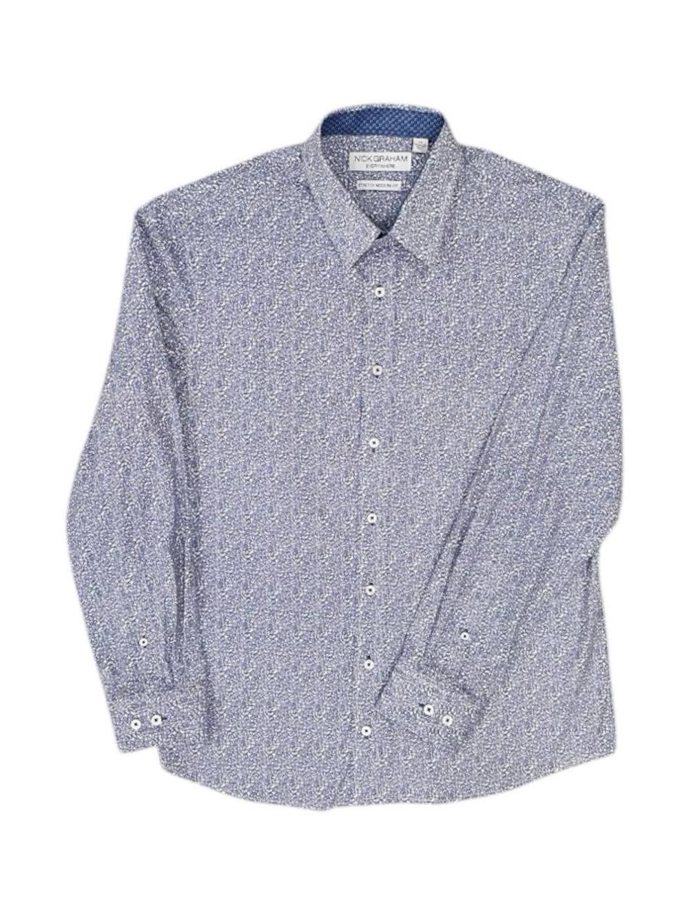 NICK GRAHAM Men’s Blue/White Micro Paisley Print Shirt